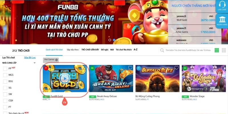 Cổng game nổ hũ đổi thưởng FUN88